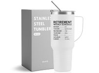 Onebttl Retirement Gifts for Men, Retirement Tumbler for Men 40oz Insulated Travel Cup with Handle, Retired Gifts for Boss, Grandpa, Friends, Coworker (White, Schedule)