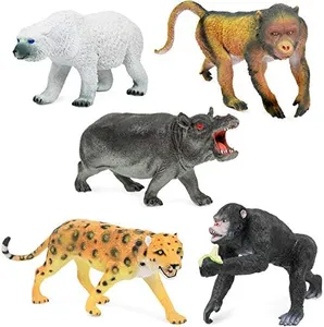 Click N' Play 5 Piece Jumbo Zoo Animal Figurine Toys, Realistic Large Jungle Zoo Animal Toys, Plastic Animal Playset with Monkey, Gorilla, Polar Bear, Leopard, & Hippo, Perfect for Kids & Toddlers