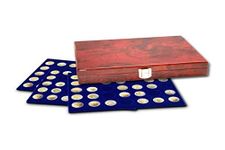 SAFE ALBUMS Premium Wooden Coin Case with 3 Royal Blue Velvet Trays each with 35 spaces of 26 mm