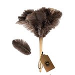 (Gray Brown 16") - Ostrich Feather Duster,Feather Duster Fluffy Natural Genuine Ostrich Feathers with Wooden Handle and Eco-Friendly Reusable Handheld Ostrich Feather Duster Cleaning Supplies, Grey and Brown(Length 41cm )