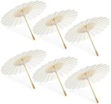 Juvale 6-Pack Parasol Paper Umbrellas for Decorations for Kids, Cocktail Party Decor, DIY, Arts & Crafts Projects, Sun Parasols for Plants, Photo Props (Small, 16 Inch) - White Umbrella Parasol Pack