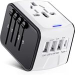 Universal International Travel Power Adapter W/High Speed 2.4A USB, 3.0A Type-C Wall Charger, European Adapter, Worldwide AC Outlet Plugs Adapters for Europe, UK, US, AU, Asia, 200+ Countries (White)