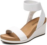 DREAM PAIRS Womens Open Toe Elastic Ankle Strap Platform Wedge Sandal, Black/5-10 (Nini-5),Size 8,White/Pu,NINI-5