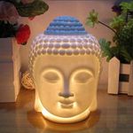 Buddha Head Essential Oil Burner Wax Melt Burners Aromatherapy Furnace Ceramic Oil Diffuser Tealight Candle Holders Buddha Ornament for Yoga Spa Home Bedroom Decoration Gift