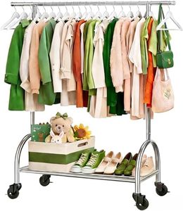 Y AKAGI Upgraded 100% Stainless Steel Heavy Duty Clothing Rack, 450 LBS Load Capacity Extendable Adjustable Rolling Clothing Rack with Larger Sturdy Wheels & Shelves, Portable Hanging Closet Rack