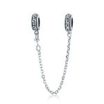 925 Sterling Silver Safety Chain Charm Anchor Charm Love Charm Cat Charm Clip Charm Stopper Charm Spacer Charm for Pandora Charm Bracelet (M)