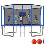 KOFUN Tranpoline Outdoor 14FT 12FT 10FT Tranpoline for Kids and Adults 1500LBS Tranpoline with Basketball Hoop, Net, Ladder, Backyard Tranpoline Heavy Duty Recreational Tranpolines, Easy to Install