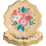 BLUE PANDA 24 Pack Vintage Floral Paper Plates with Scalloped Edges, 9 Inches, Ideal for Mexican Fiestas, Parties, Spring Tea, Cinco De Mayo