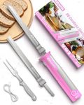 EZUVITA 8V Cordless Electric Knife Set, Rechargeable Electric Carving Knife with Reciprocating Blades, Fork, interchangeable 2000mAh Battery, Suitable for Turkey, Meat, Poultry, Bread, Cheese (Pink)