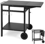 GiantexUK Grill Dining Cart, Outdoor Movable BBQ Trolley with Foldable Countertop, Wheels, Double Shelves, Handle & 5 Hooks, Food Prep Pizza Oven Table Serving Cart for Garden Backyard Patio Kitchen