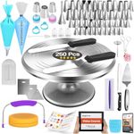 100pcs Cake Decorating Kit with Aluminum Turntable-Rotating Stand-Server & Knife set-48 Numbered Icing Tips-7 Russian Piping nozzles-Straight & Angled Spatula-Cake Leveler& Baking Supplies Tools
