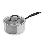 GrandTies Full-Clad Tri-Ply Stainless Steel Sauce pan Induction Cookware – 3 QT Stainless Steel Pot, Marquina Black Metal Handles Kitchen Cooking Pot with Lid, Dishwasher Safe Pots and Pans