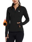 BALEAF Women's Fleece Running Jacket Half-Zip Cold Weather Gear Thermal Shirts Tops Athletic Pullover Workout Winter, Black, Small