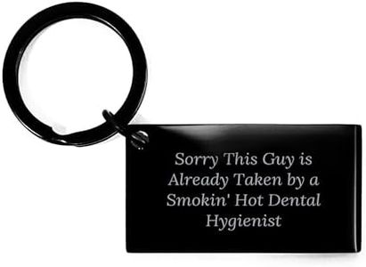 Funny Dental Hygienist Gifts from Men to Coworkers, Merry Christmas Keychain with Engraved Quote, Sorry This Guy Is Already Taken By A Smokin' Hot Dental Hygienist