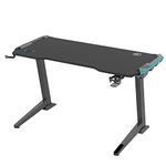 iMount Gaming Desk Electric Height Adjustable Sit-Stand Table w/Carbon-fibre Effect Top, RGB Lighting, Headphone Hanger & Cup Holder