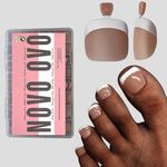 NOVO OVO Fake Toe Nail Tips Press on, French Tip Soft Gel Toenail Extension, BROWN PINK Square Round Pre-applied Tip Primer & Base Coat, Full Cover Matte False Nails for DIY x 15 Sizes 360Pcs