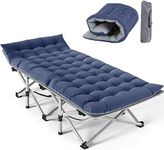 NAIZEA Folding Cot Camping Cot, Folding Camping Bed Outdoor Portable Military Cot, Double Layer Oxford Strong Heavy Duty Wide Sleeping Cots with Carry Bag for Indoor Outdoor (Blue-Pearl Cotton mat)