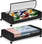2 Pack Under Bed Storage with Wheels, Metal Under Bed Shoe Storage, Underbed Storage Containers Bin with Lid, Foldable Bedroom Under Bed Rolling Storage for Bedroom Clothes Shoes Blankets Toys (C)