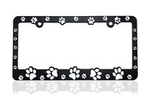 Made in USA 3D Raised Paws Print Custom Designed License Plate Frame for All Pet Lovers Cat Dog Owners Paw (White)