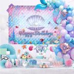 Birthday Decorations for Women,Mermaid Birthday Decorations,Balloon Garland kit with Happy Birthday Backdrop and Cake Toppers,Ocean Themed Party Decorations for Girl