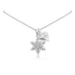 Delicate and Dainty Sterling Silver Snowflake Necklace with Cubic Zirconia Crystals and Sterling Silver Puffed Heart Charm, Daughter Christmas Gift Necklace (18 inches)