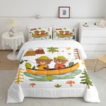 Castle Fairy Cute Wild Bears Twin Size Comforter Set,Cartoon Camping Outdoor Adventure Quilt Set Soft Bed Collection,Lake House Lake Paddles Bedding Comforter for Boys Girls Room Decor,2 Pcs