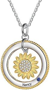 lorajewel Tournesol Collier 1 Prenom avec Pierre de Naissance Or Pendentif Bijoux Personnalisé Cadeau Femme pour Mother/Sister/Wife/Girlfriend/Aunt/Nieece