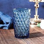 Bandesun Blue Drinking Glass Set of 6 - Tumbler（12 oz）Kitchen Glasses Diamond Glassware，for Water，Cocktail，Milk，Juice and Beverage.