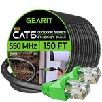 GearIT Cat6 Outdoor Ethernet Cable (150 Feet) CCA Copper Clad, Waterproof, Direct Burial, In-Ground, UV Jacket, POE, Network, Internet, Cat 6, Cat6 Cable - 150ft