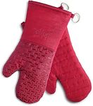 XLNT Red Premium Non Slip Silicone Oven Mitts, Heat Resistant, with Teflon Eco Elite Finish, Hanging Loop, Great for Home Baker Or Commercial Chef Use