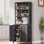 DWVO 67" Tall Wine Bar Cabinet for Liquor and Glasses, Farmhouse Kitchen Cabinet Coffee Bar with Adjustable Shelves, Open Storage Shelves, Buffet Kitchen Cabinet for Dinning Room, Kitchen, Rustic Oak