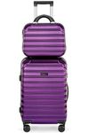 Carry On Luggage 22x14x9 Airline Approved Suitcase 2 Piece Set PC+ABS with TSA Lock Hardshell Carry On Luggage with Spinner Wheels Carry-On Luggage 2 Piece Small Luggage Set 14/20 Inch,Purple