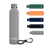 Exllena Insulated Water Bottles 750ml with Clip, Double Wall Vacuum Drinks Bottle Keeps Drinks Cold 24 Hrs/Hot 12 Hrs, Stainless Steel Water Bottle BPA Free(Grey)