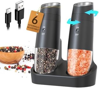 CIRCLE JOY Gravity Electric Salt and Pepper Grinder Set Automatic Shakers Upgraded Pepper Mill with Rechargeable Base, External Adjustable Coarseness, LED Light, Easy Refill for Kitchen & Outdoor