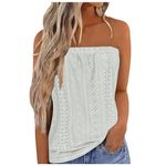 Women Print Strapless Bandeau Tank Casual Sleeveless Summer Vacation Loose Holiday Top Shirt Blouse Women Tanks Top Crop Top Workout Shirts Cotton Stretch Undershirts Women White