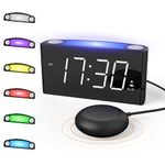 Loud Vibrating Alarm Clock for Heavy Sleeper/Deaf/Hear Impaired, Dual Alarm Clock with Bed Shaker, 7" LED Display, Full Range Dimmer 7-Color Night Light, 2 USB Ports, Plug-In Clock & Battery Backup