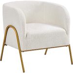 Yaheetech Tub Chair, Fuzzy Boucle Fabric Barrel Chair, Modern Accent Chair with Gold-tone Metal Legs for Living Room Bedroom Home Office, Ivory