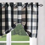 VOGOL Tie Up Valances for Windows, Black Buffalo Check Plaid Gingham Pattern Rod Pocket Tie Up Shades for Kitchen Windows Cafe Curtains, 52 x 18 Inches