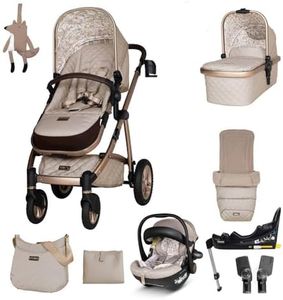 Cosatto 3 in 1 Travel System - Wow 2 Everything Bundle - Compact Fold & Lightweight, Carrycot, Seat Unit, ADAC Tested iSize Car Seat, ISOFIX Base, Adapters, Footmuff, Change Bag & Raincover (Whisper)