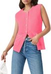 Yousify Women Knit Vest Top Sleeveless Crewneck Button Up Sweater Vest Fashion Summer Tank Shirt Bright Pink XXL