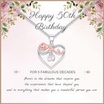 50th Birthday Gifts for Women 925 Sterling Silver Birthday Necklace Decades Necklace Rose Heart Necklaces Silver Necklaces for Women Valentines Day Birthday Gifts Ideas for Mum Wife Girlfriend