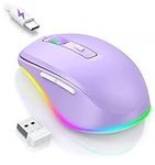 Wireless Mouse Jiggler - LED Wireless Mice with Build-in Mouse Mover, Rechargeable Moving Mouse for Laptop with Undetectable Random Movement Keeps Computers Awake - Purple