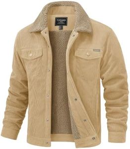 Cotrasen Men's Winter Jacket Fleece Lined Corduroy Jackets Mens Outdoor Winter Coats for Work with 5 Pockets Sand L
