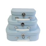 Wald Imports - Set of 3 Paperboard Suitcases -Decorative Storage Boxes - Suitcase Set for Decoration, Storage, and More (Baby Blue)