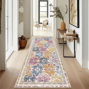 Enyhom Carpet Runner Rugs for Hallway Super Soft Boho Area Rug Extra Long Non Slip Stair Runner Machine Washable Kitchen Floor Rug for Living Room Entryway Laundry Room Balcony (60 x 180 cm, Colorful)