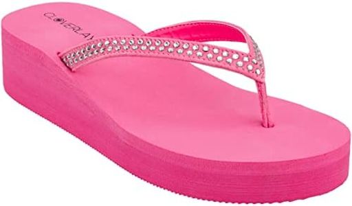 CLOVERLAY Women’s Flip Flops Platform Sandals Wedge Flip Flop Thong Sandal, Bubble Gum, 10