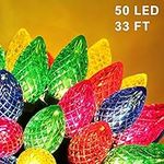 Twinkle Star C9 Christmas String Lights, 50 LED 33ft Outdoor Fairy Lights with 29V Safe Adaptor, Extendable Green Wire String Lights for Patio Xmas Tree Wedding Party Decoration, Multicolor