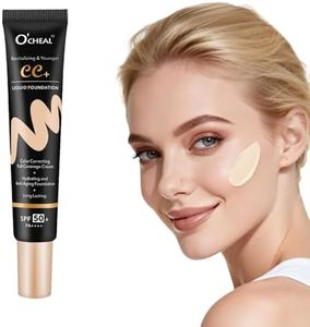 O'CHEAL CC Cream with SPF 50+, Hydrating Color Correcting Cream Full Coverage Lightweight Powder Foundation, Waterproof Long Lasting Pre-makeup Primer Facial Concealer Refine Skin Texture (Ivory)