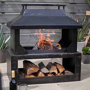 La Hacienda Stonehurst Steel Outdoor Fireplace with Log Store, Bronze Effect Garden Fire Pit Includes Poker 58281