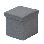 Bonlife Grey Small Ottoman Storage Box with Lid,Foot Rest Stool with Storage,Linen Toy Chest Box,Folding Footstool Cube Seat for Living Room 11.8"